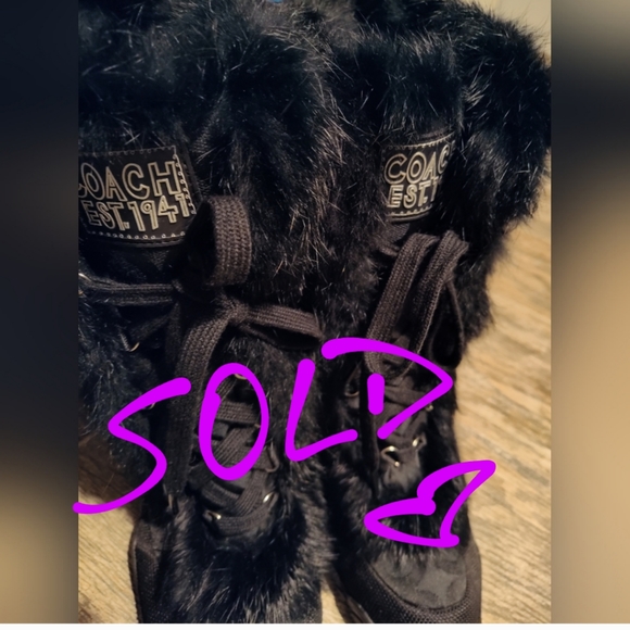 Coach JEANIE Rabbit fur , Waterproof Boots. Excellent Condition sz 6.5 Black - Picture 1 of 11